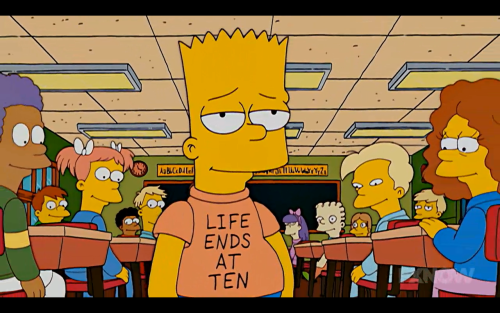 Bart Simpson Wearing Homemade T-Shirt Life Ends At Ten