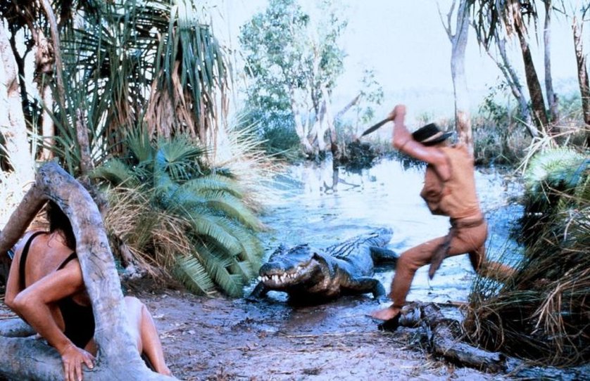 Crocodile Dundee Scene Paul Hogan Mick Dundee Attacking Crocodile with Knife