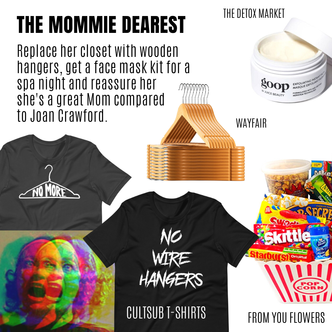 Mommie Dearest Joan Crawford CultSub T-Shirts Mother's Day Stay At Home Movie Theme Ideas 