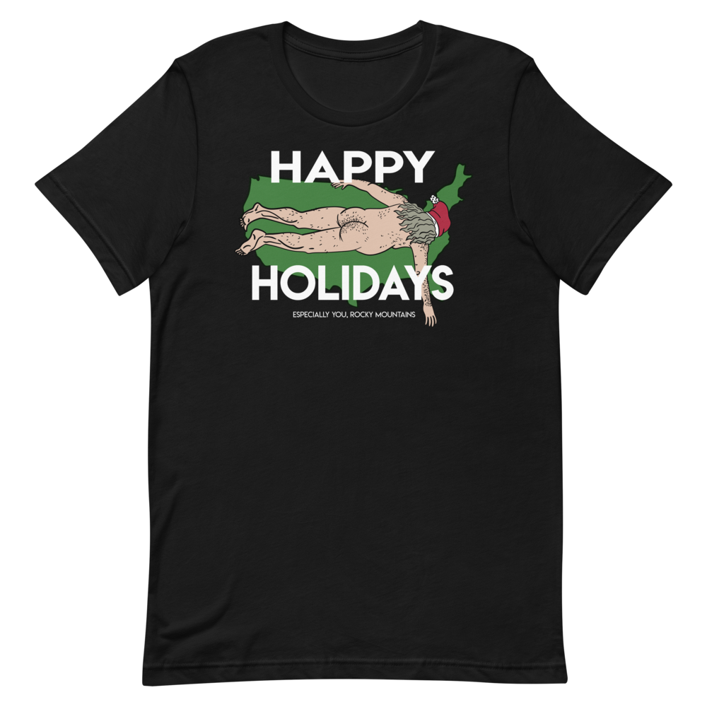 Rick and Morty Happy Human Holiday with Ruben Santa over USA Rocky Mountians